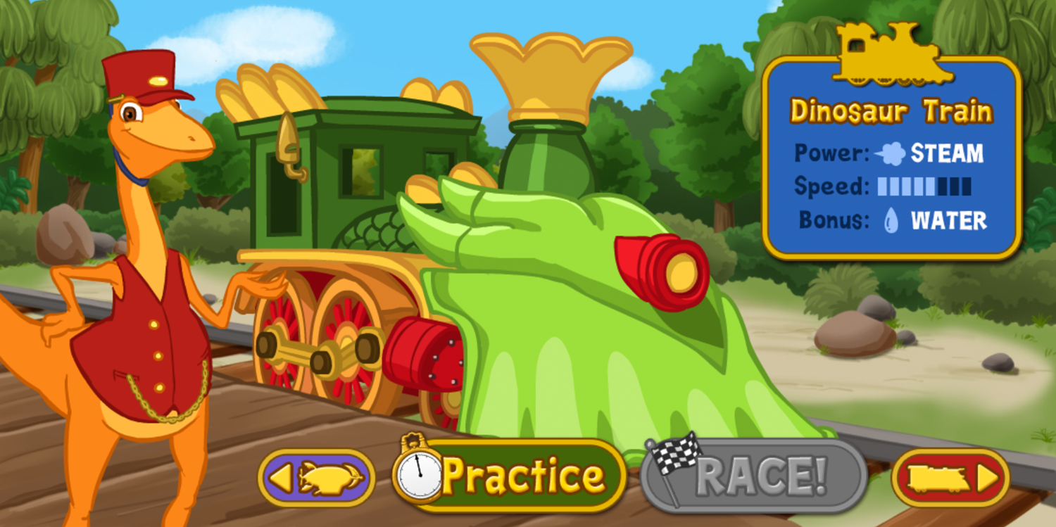 Dinosaur Train Rail Rally Game Welcome Screen Screenshot.