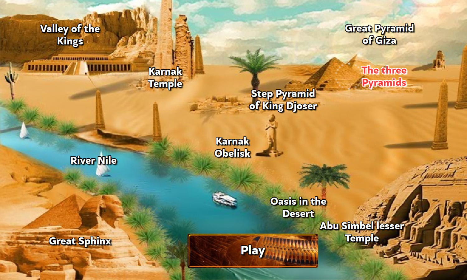 Discover Egypt Game Stage Select Screenshot.