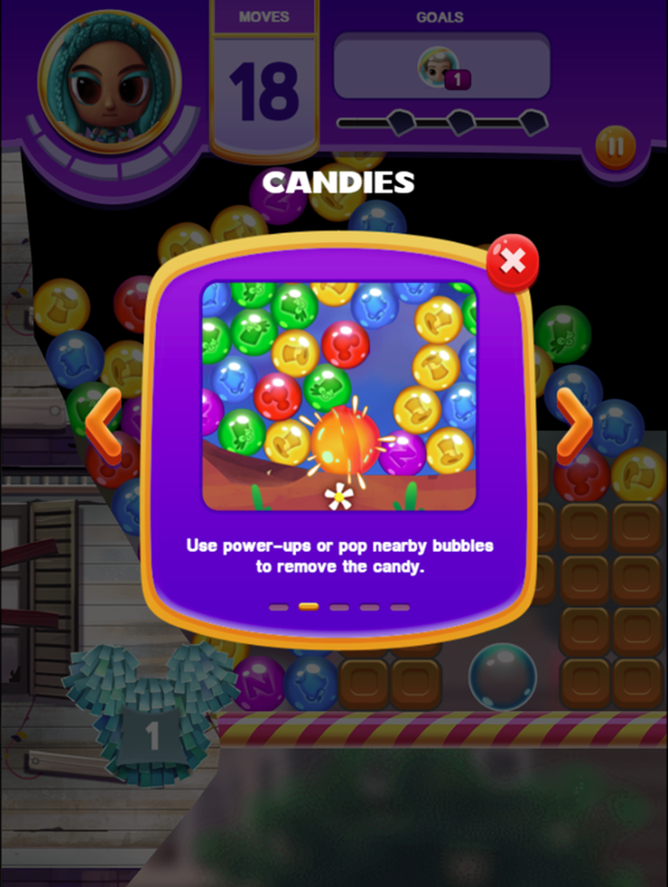 Disney Bubble Burst Game Breaking Candies Instructions Screenshot.