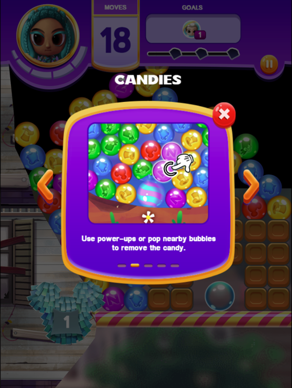 Disney Bubble Burst Game Candies Instructions Screenshot.