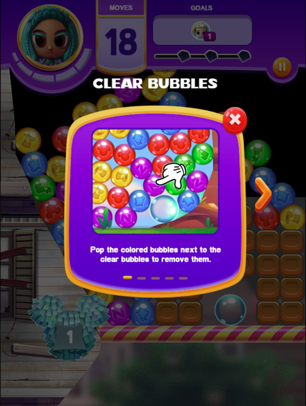 Disney Bubble Burst Game Clear Bubbles Instructions Screenshot.