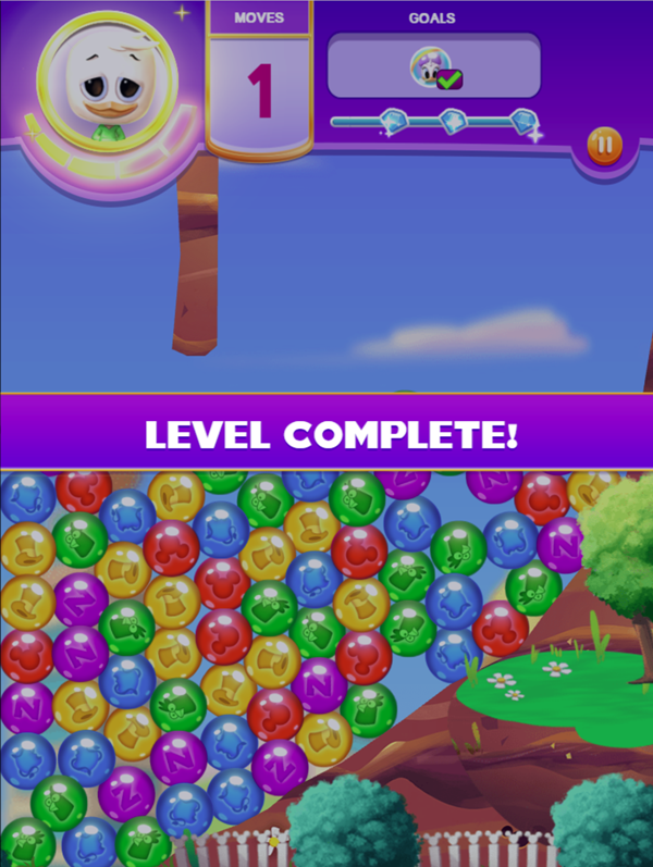 Disney Bubble Burst Game Level Complete Screen Screenshot.