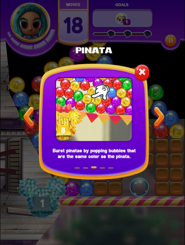 Disney Bubble Burst Game Pinata Instructions Screenshot.