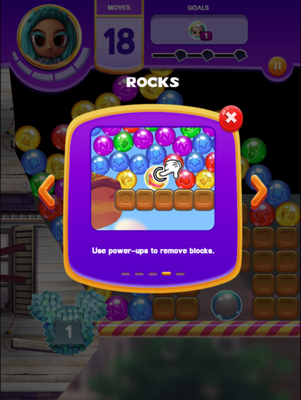Disney Bubble Burst Game Rock Instructions Screenshot.
