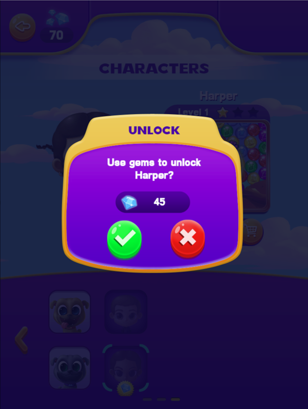 Disney Bubble Burst Game Unlock Character With Gems Screenshot.