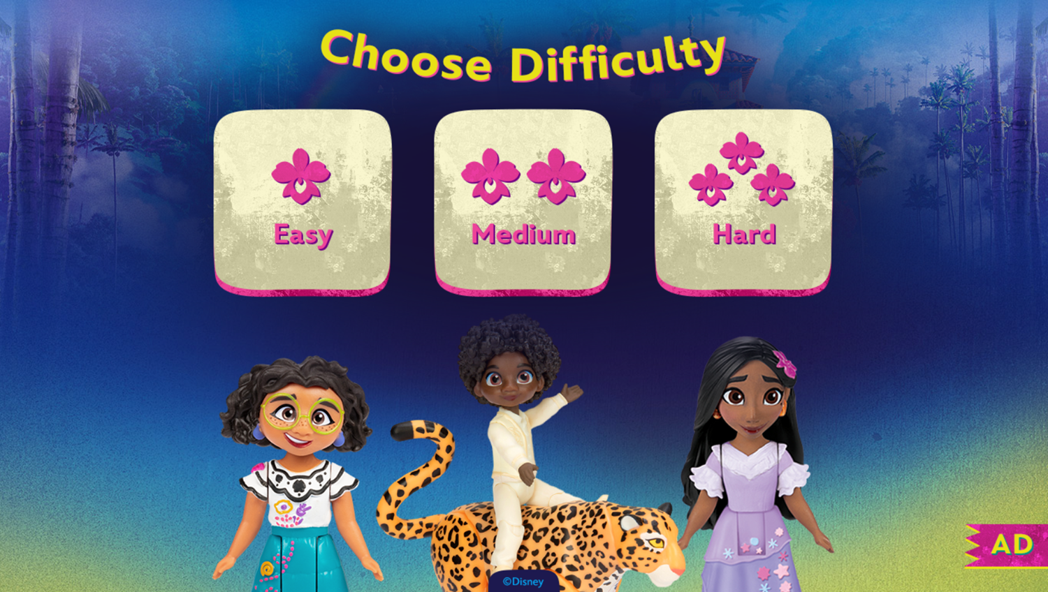 Disney Encanto Matching Game Choose Difficulty Screenshot.