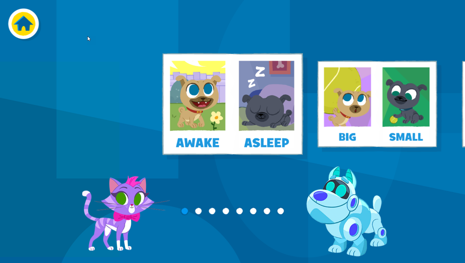 Disney Jr Bingo and Rolly Awesome Opposites Game Stage Select Screenshot.