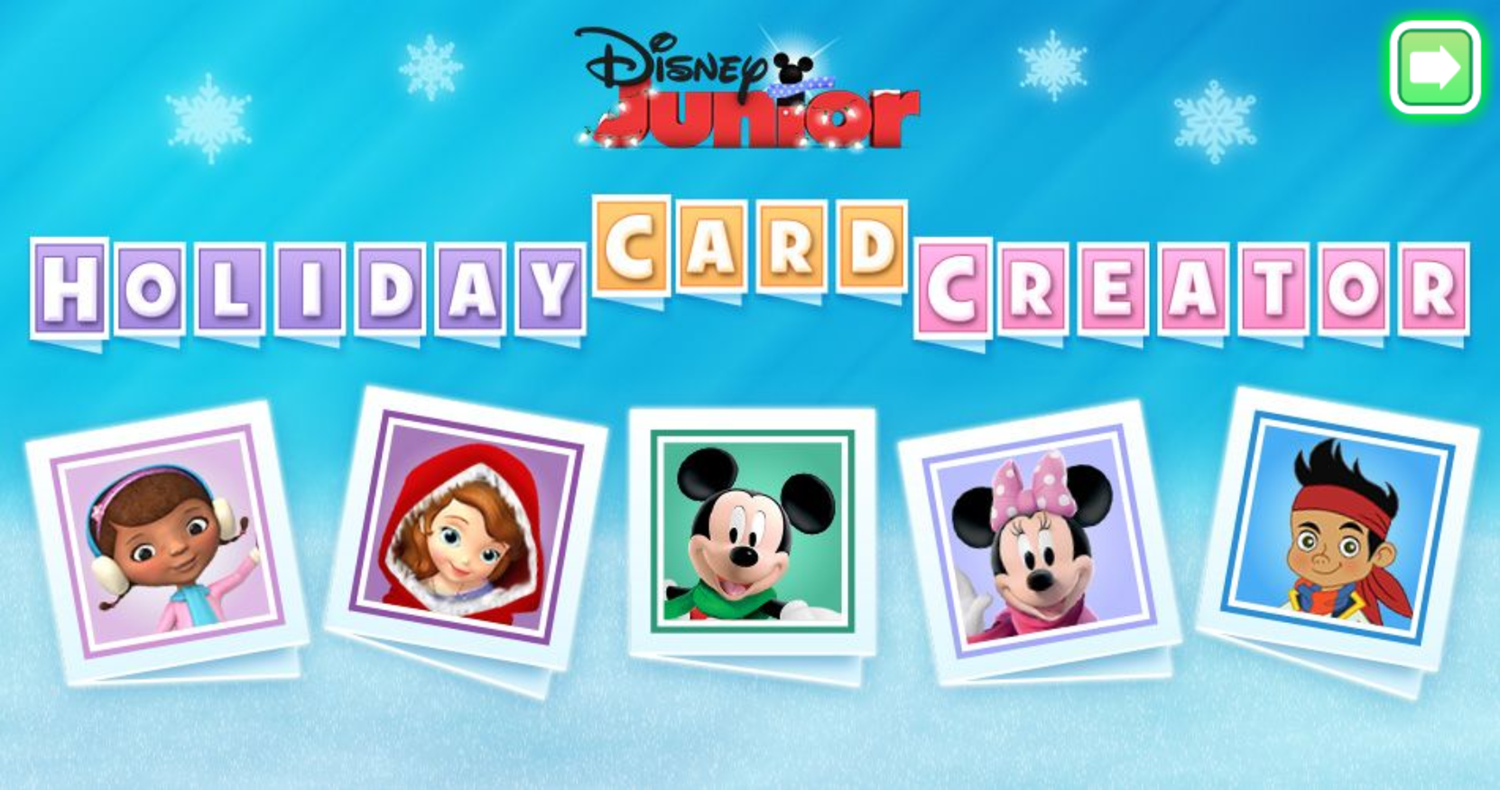 Disney Jr Holiday Card Creator Game Welcome Screen Screenshot.