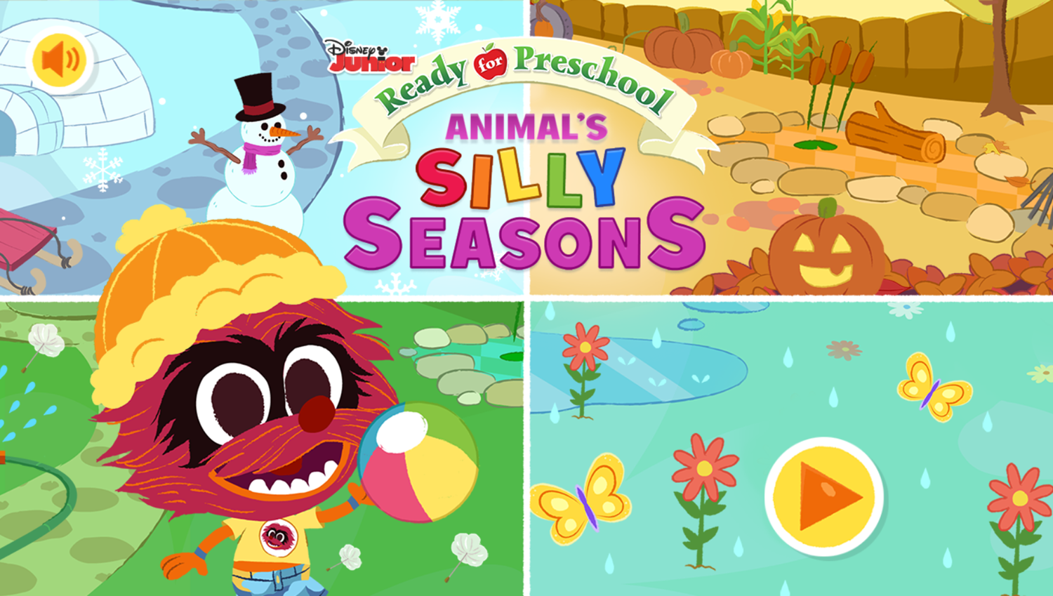 Disney Jr Muppet Babies Animal's Silly Seasons Game Welcome Screen Screenshot.