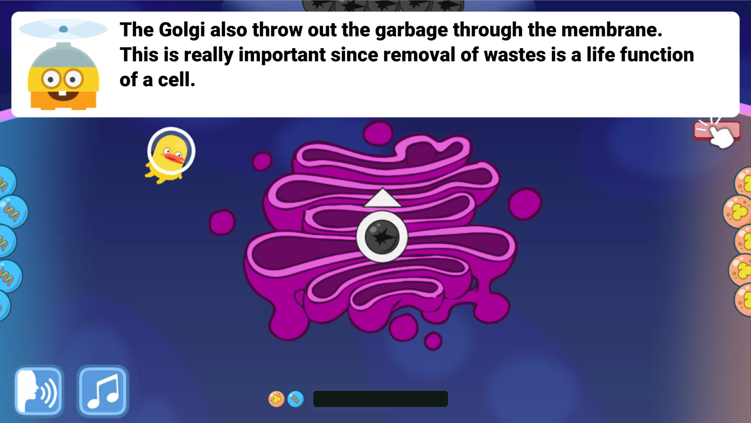 DocDuck Parts of the Cell Game Golgi Apparatus Throws Out Garbage Screenshot.