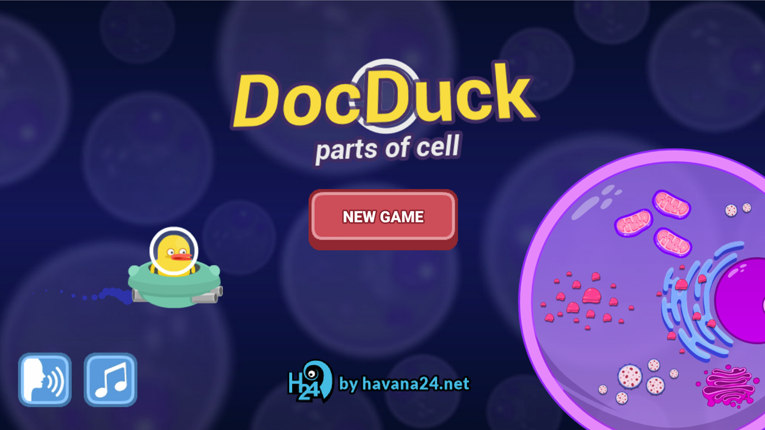 DocDuck Parts of the Cell Game Welcome Screen Screenshot.