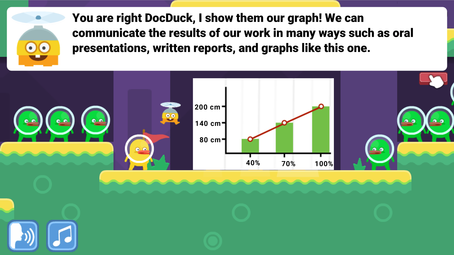 DocDuck Scientific Method Game Communicating Results Screenshot.