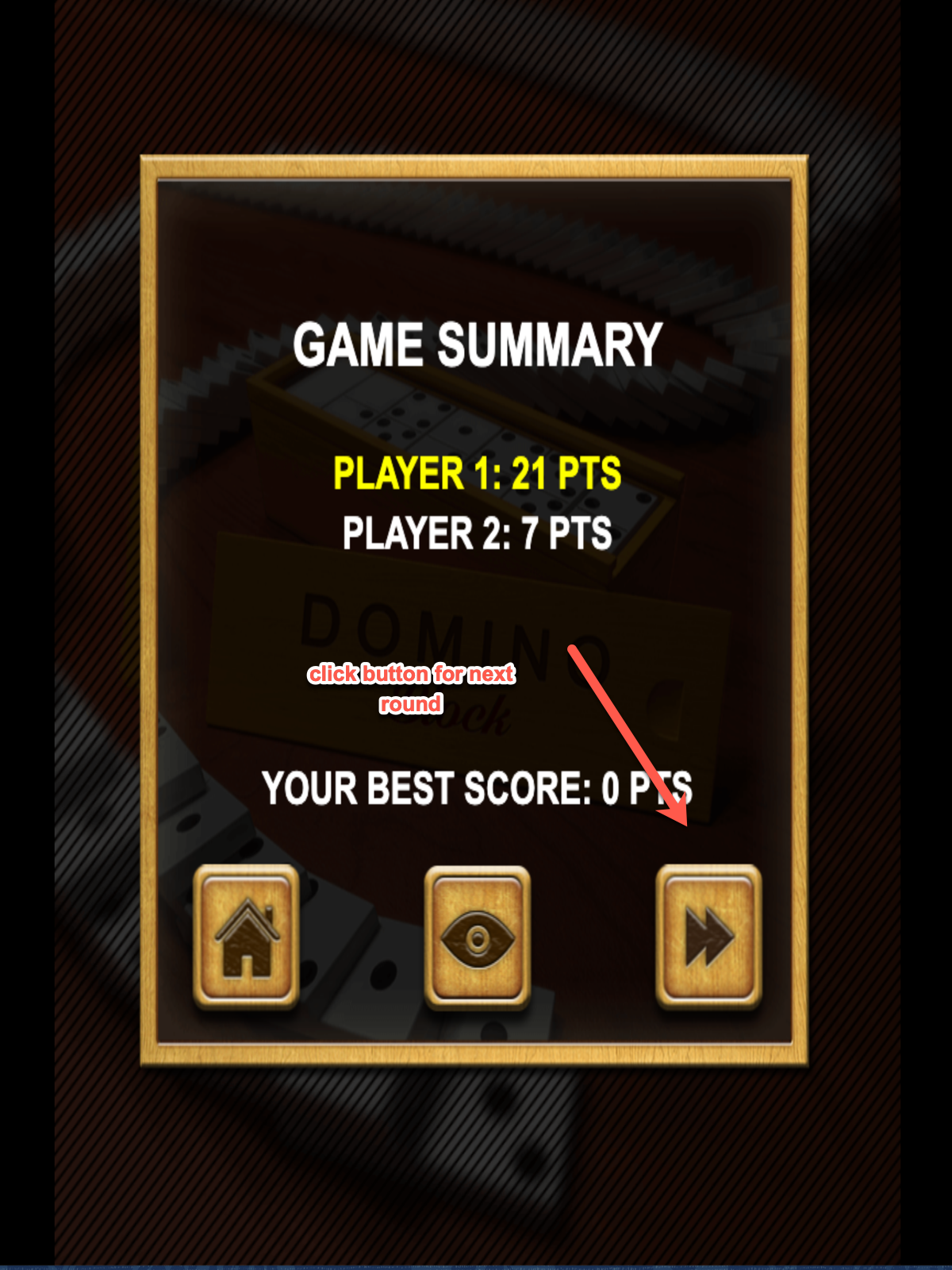 Domino Block Game Summary Screenshot.