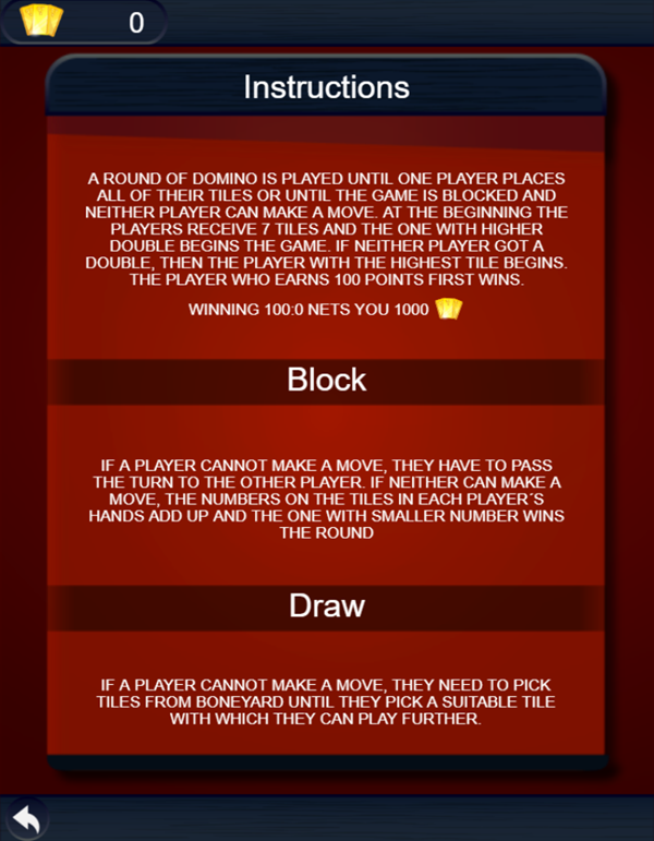 Domino Legend Game Instructions Screenshot.