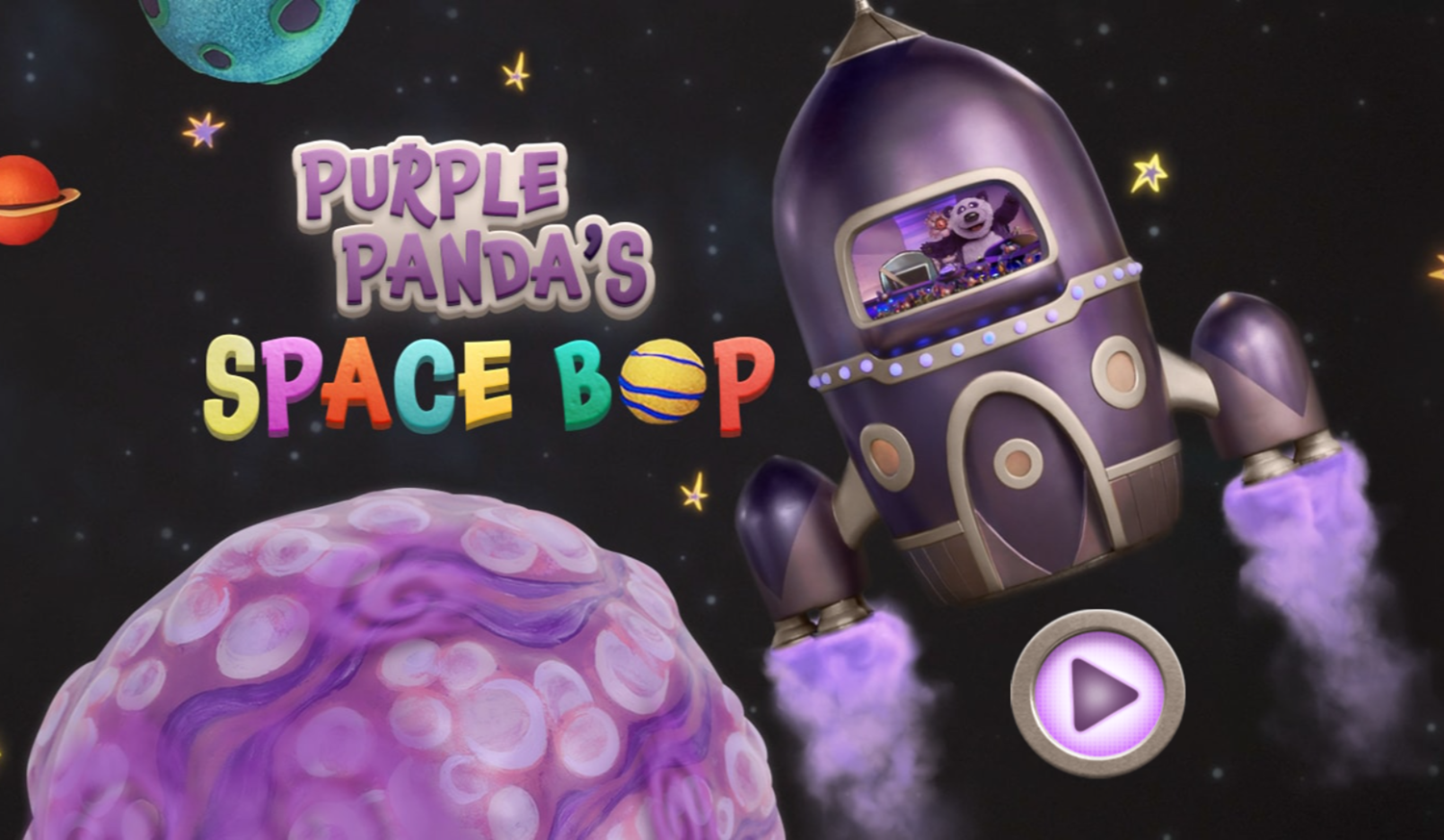 Donkey Hodie Purple Panda's Space Bop Game Welcome Screen Screenshot.