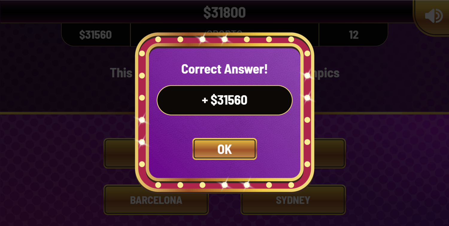 Don't Jeopardize This Game Final Answer Correct Screen Screenshot.