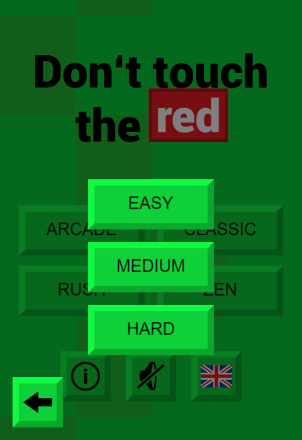 Don't Touch the Red Game Difficulty Select Screenshot.