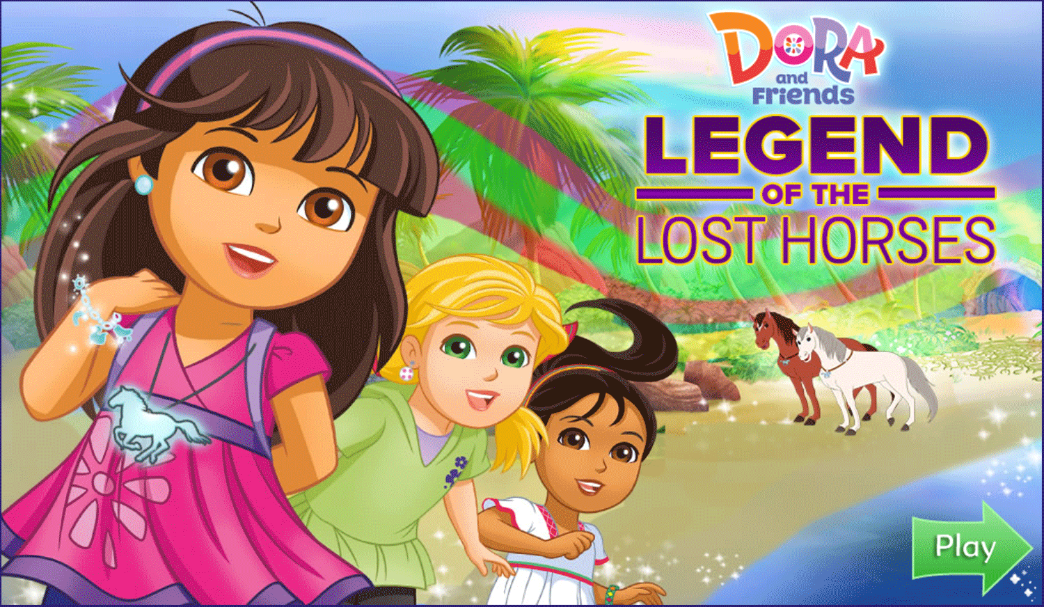 Dora and Friends Legend of the Lost Horses Game Welcome Screen Screenshot.