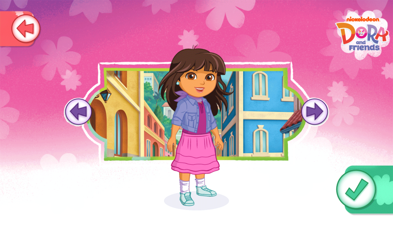 Dora's Wonderful Wardrobe Dress Up Game Background Select Screenshot.