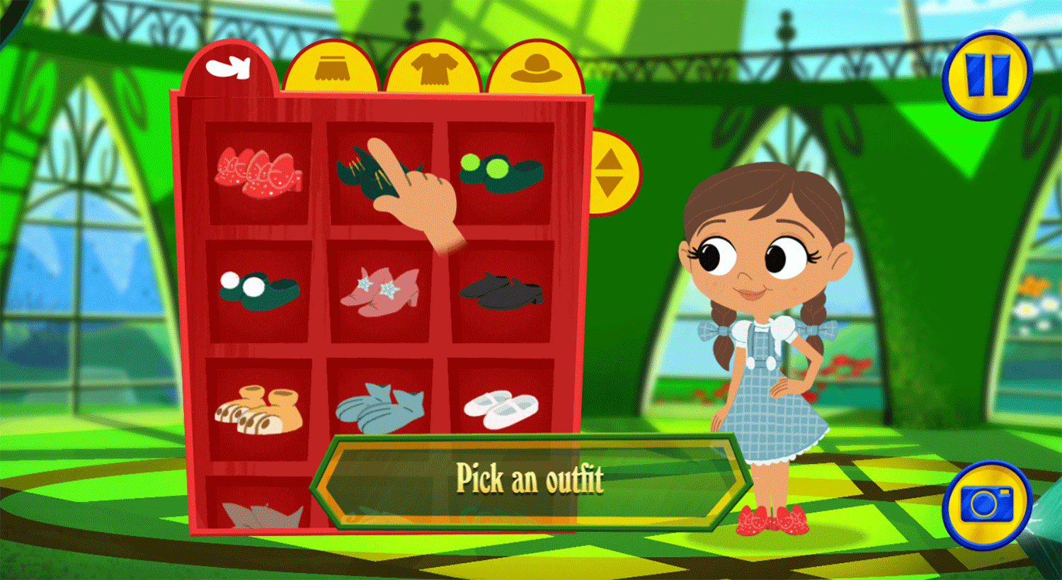 Dorothy and the Wizard of Oz Dress Up Game Tutorial Screenshot.
