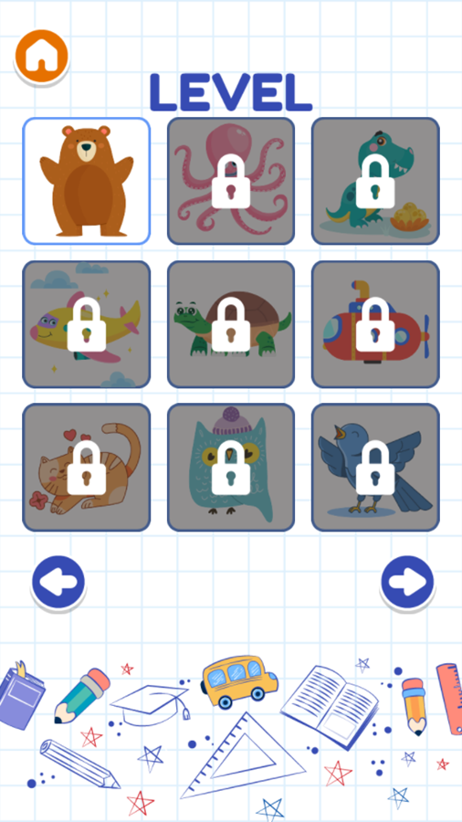 Dot to Dot Cute Animal Game Level Select Screenshot.