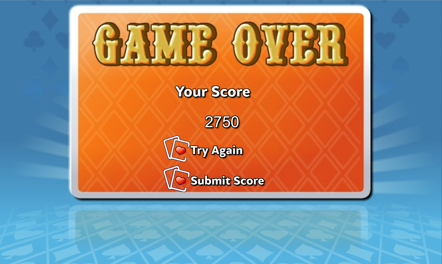 Double Solitaire Game Over Screen Screenshot.