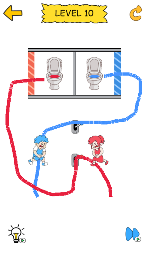 Draw To Pee Game Level With Levers and Gates Screenshot.