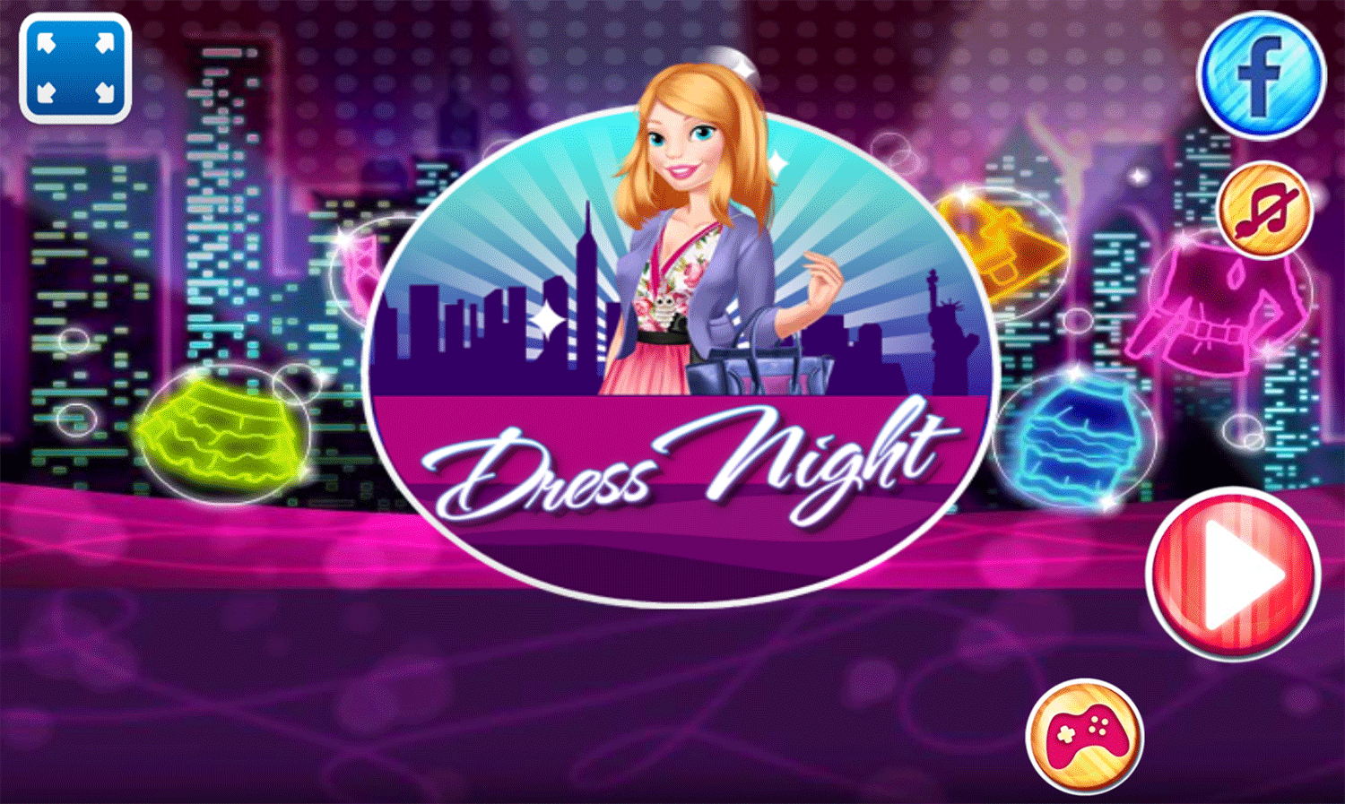 Dress Night Dress Up Game Welcome Screen Screenshot.