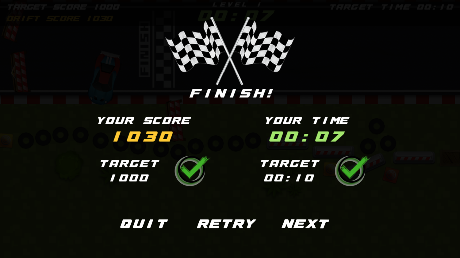 Drift Challenge Game Stage Complete Screenshot.