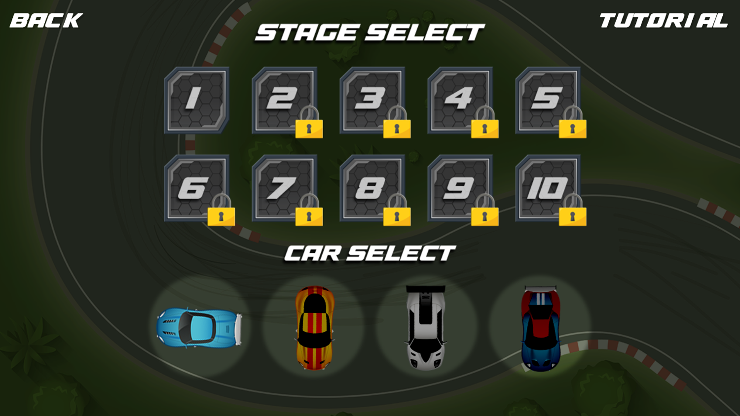 Drift Challenge Game Stage Select Screenshot.