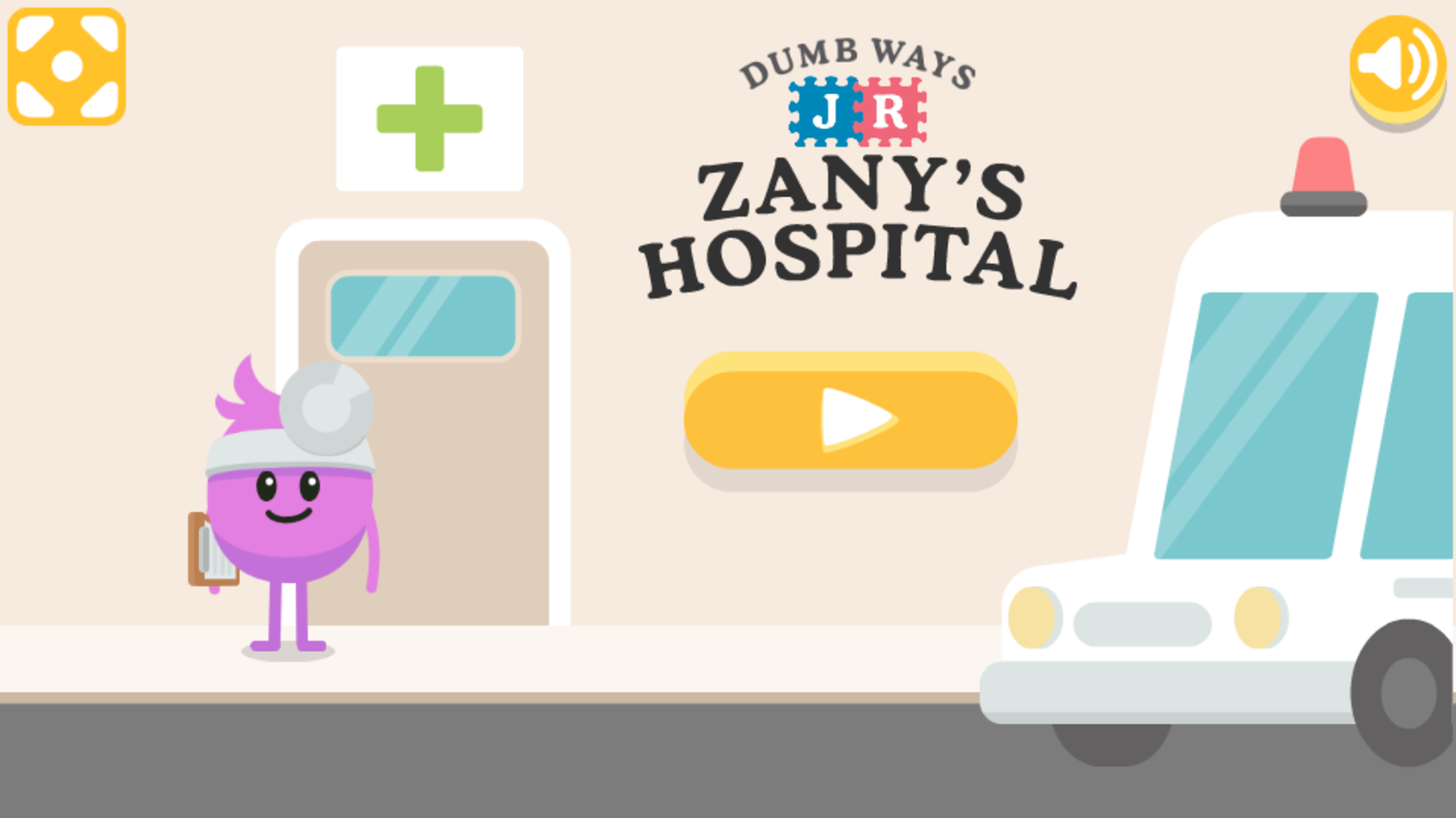 Dumb Ways Jr Zany's Hospital Game Welcome Screen Screenshot.