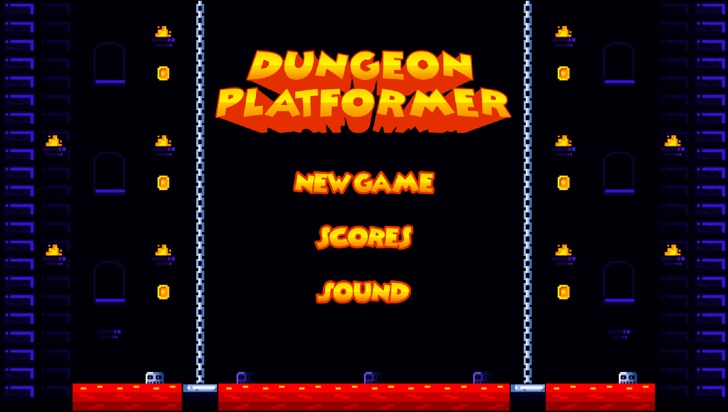 Dungeon Platformer Game Welcome Screen Screenshot.