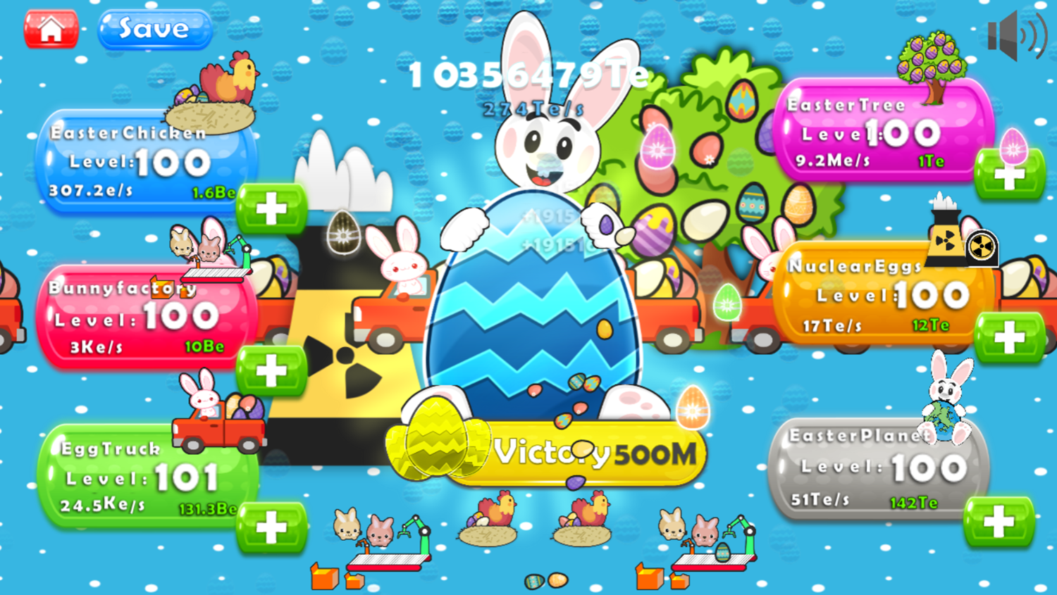 Easter Clicker Game Features Fully Upgraded Screenshot.