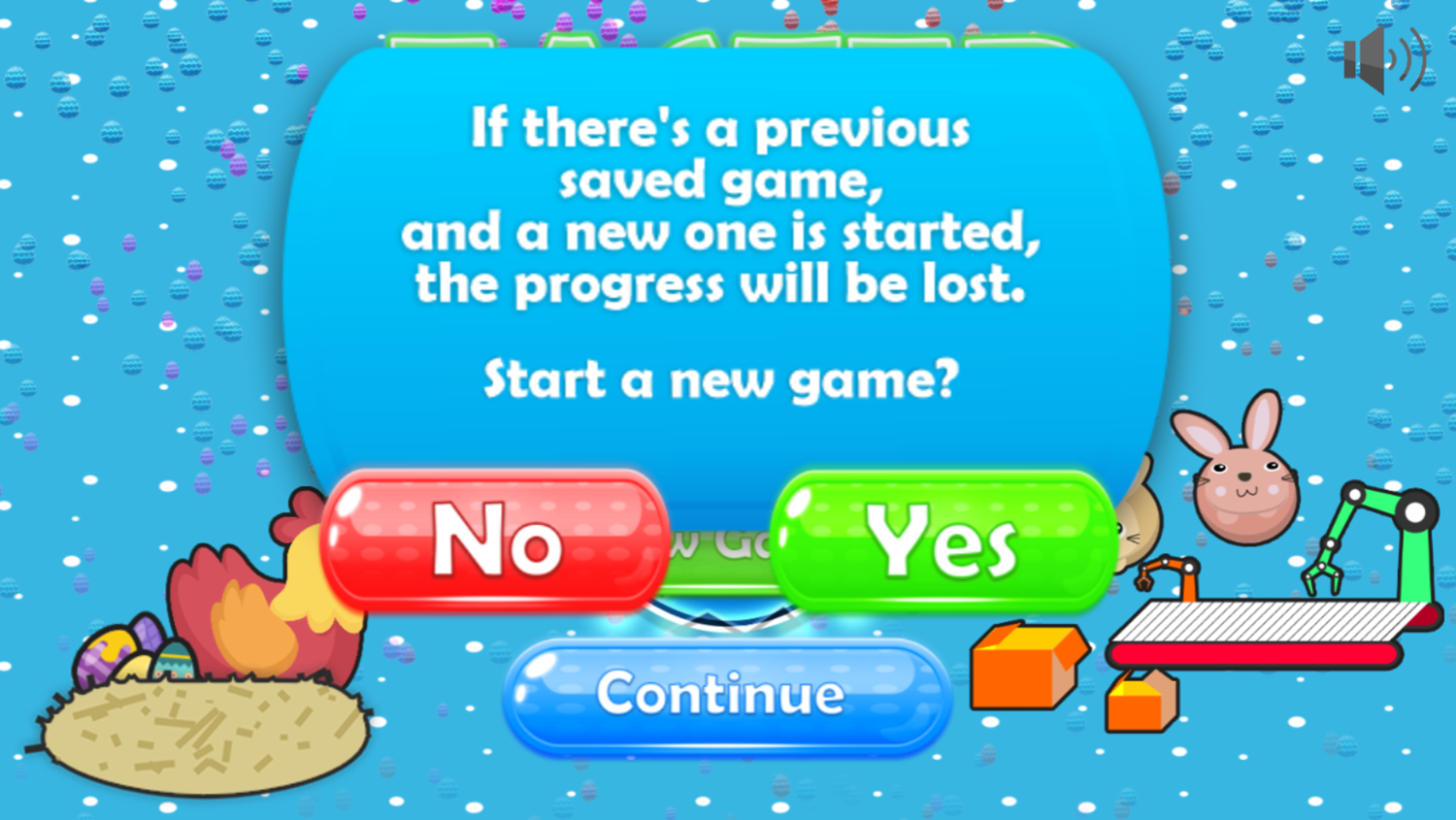 Easter Clicker Game New Game or Continue Screen Screenshot.