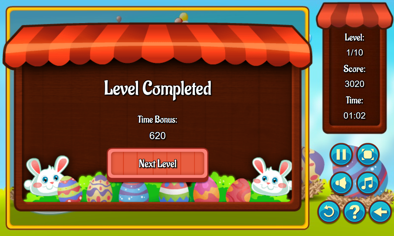 Easter Mahjongg Game Level Completed Screenshot.
