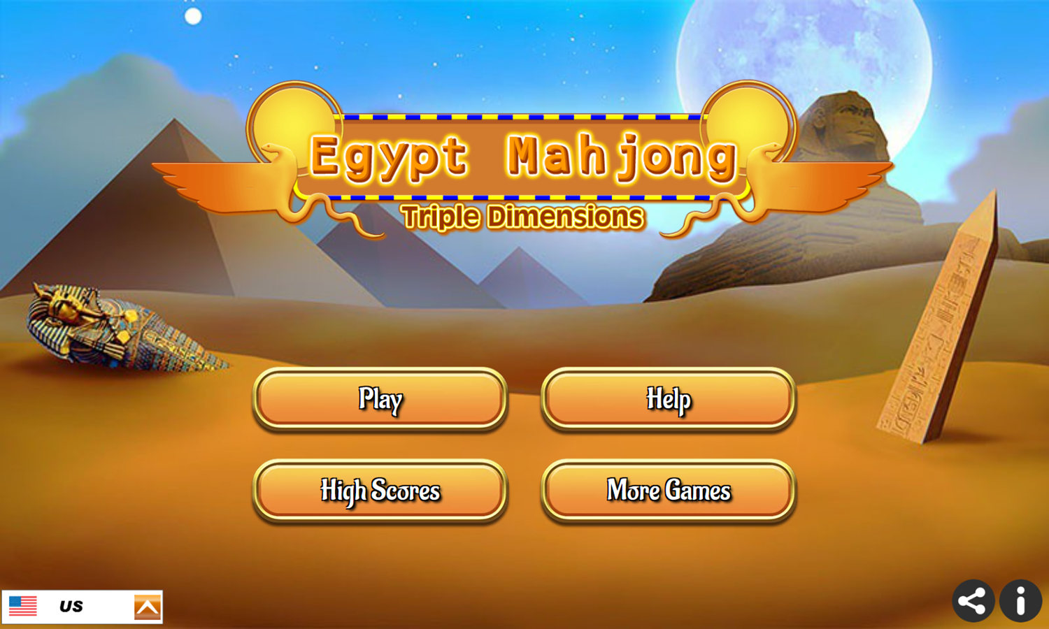 Egypt Mahjong Triple Dimensions Game Welcome Screen Screenshot.