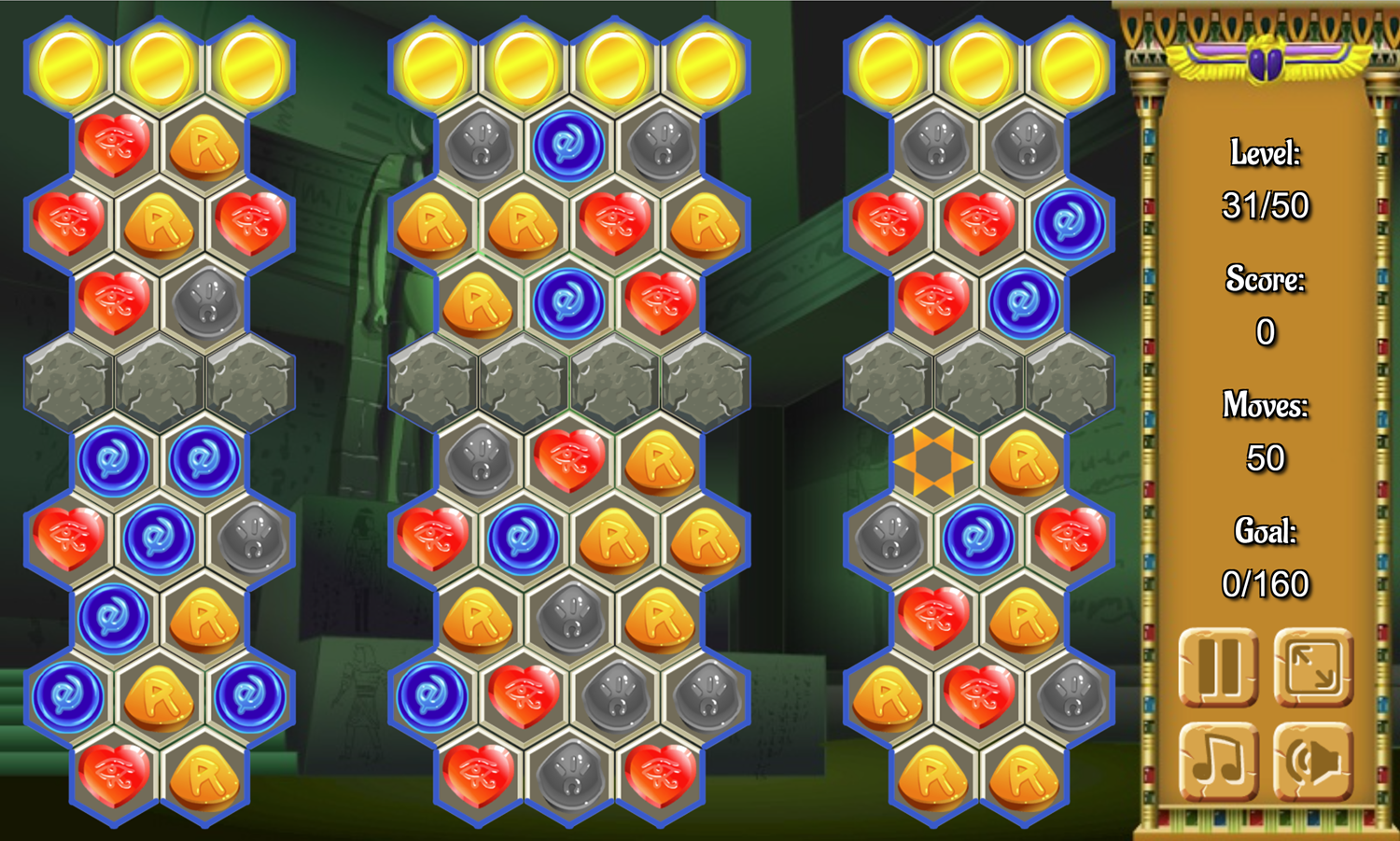 Egypt Runes Game Level With Split Columns Screenshot.