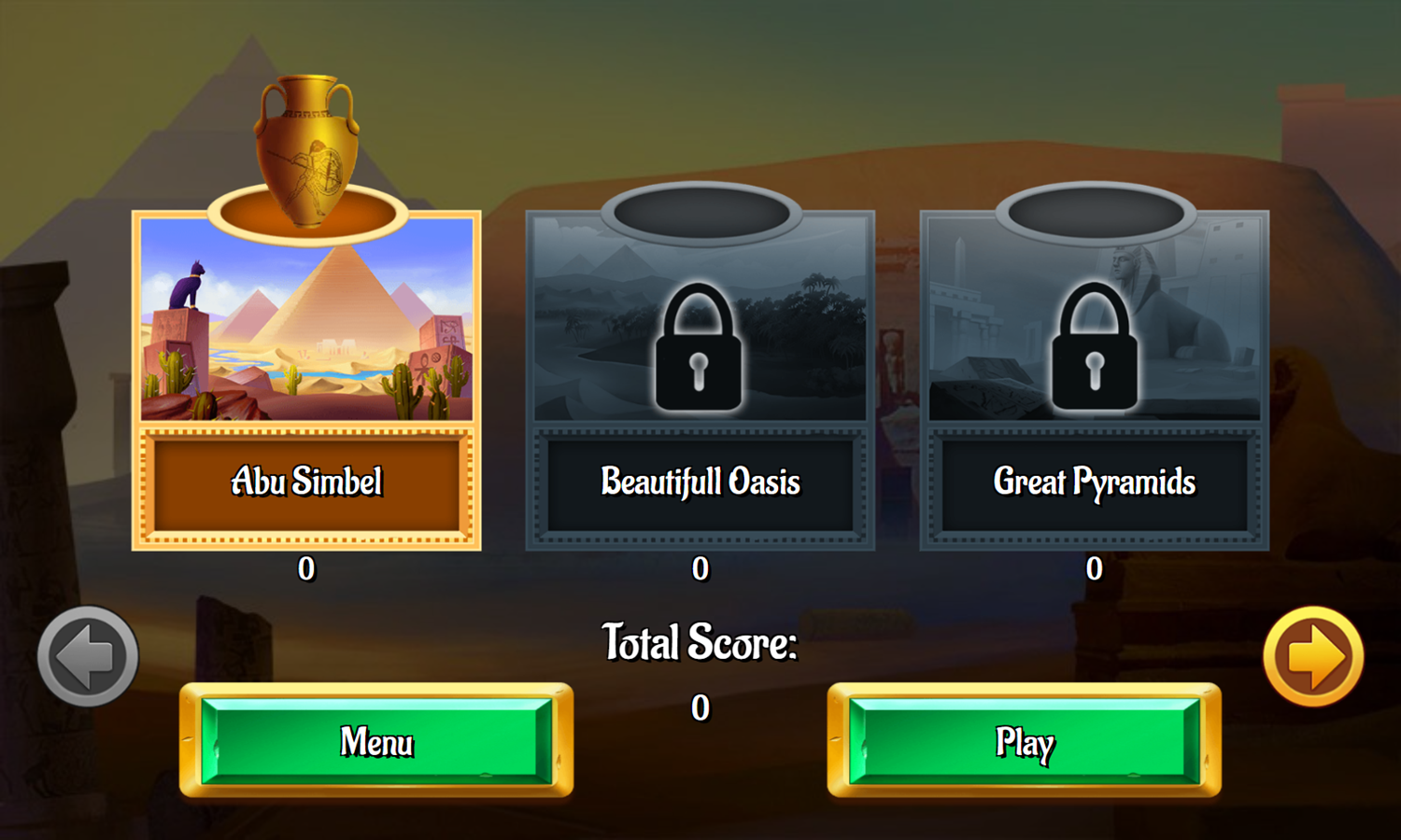 Egypt Solitaire Game Stage Select Screenshot.
