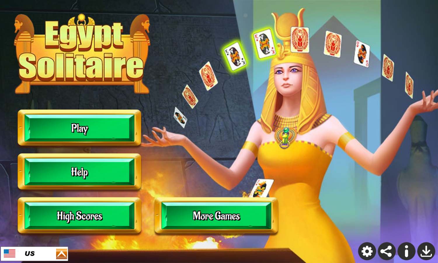 Egypt Solitaire Game Welcome Screen Screenshot.