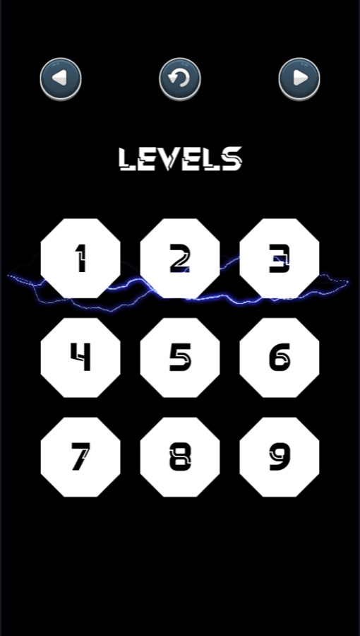 Electric Black Hole Game Level Select Screen Screenshot.