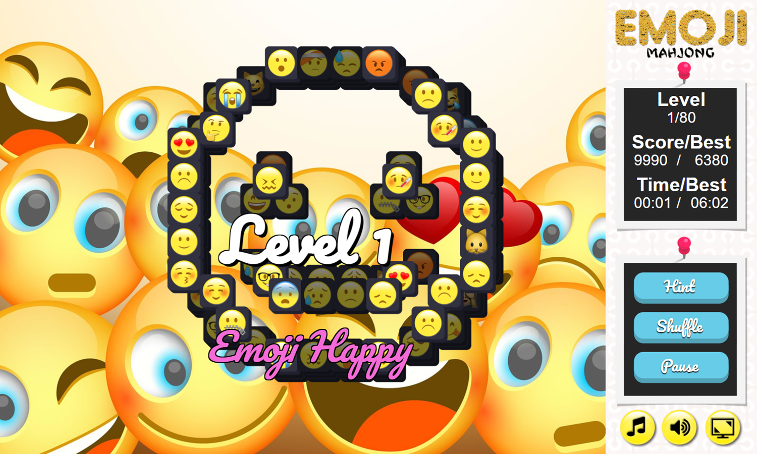Emoji Mahjong Game Level Start Screenshot.