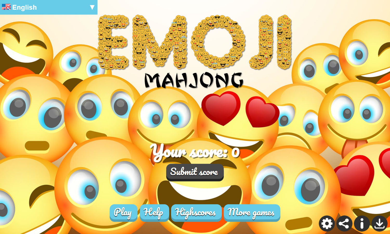 Emoji Mahjong Game Welcome Screen Screenshot.