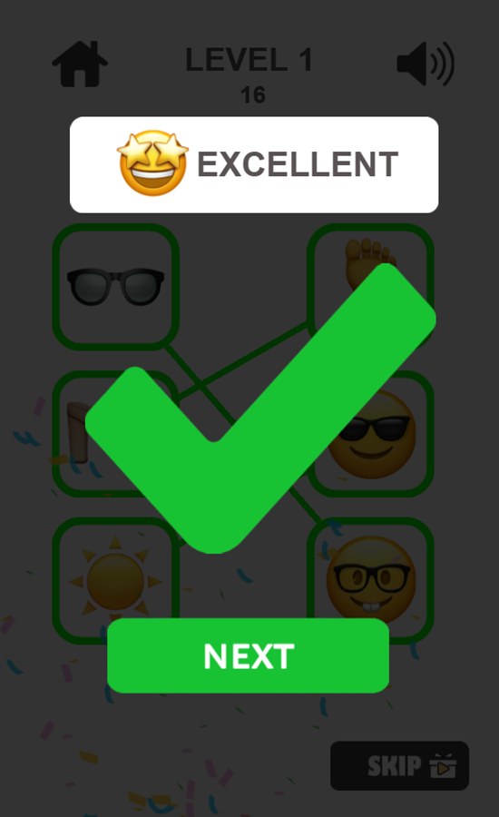 Emoji Puzzle Game Level Complete Screenshot.