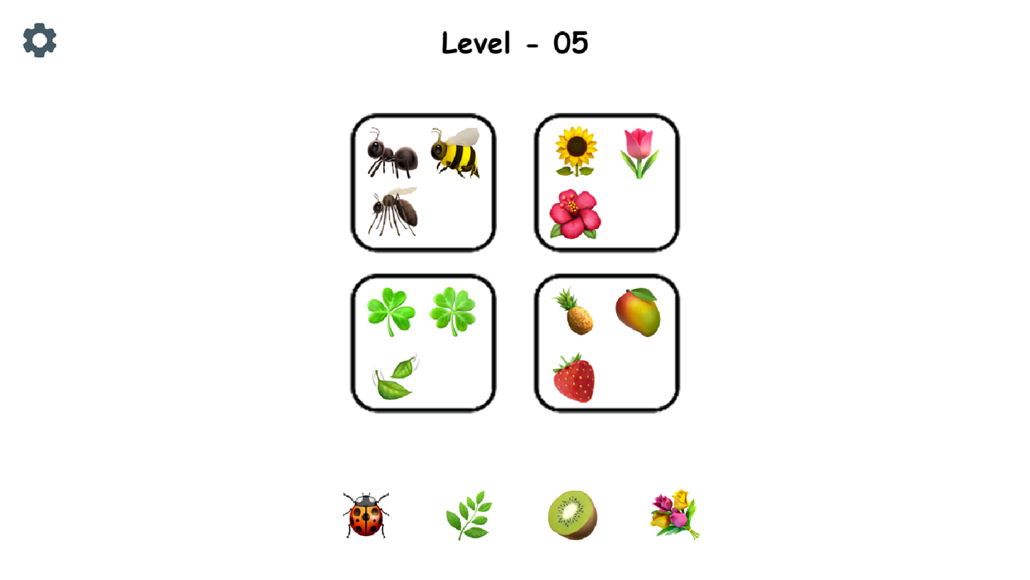 Emoji Puzzle Game Grouping Items by Type Level Screenshot.