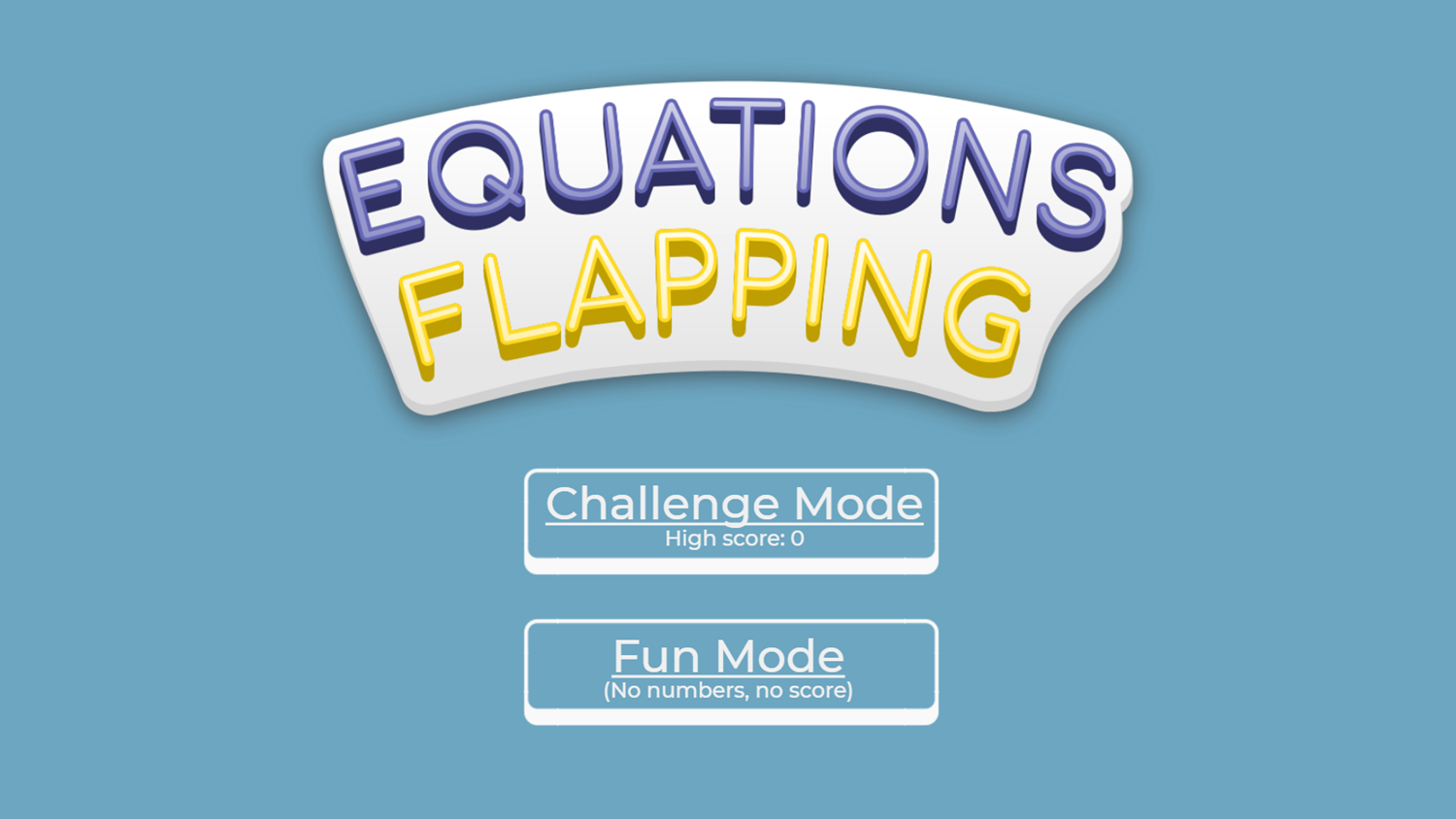 Equations Flapping Game Welcome Screen Screenshot.