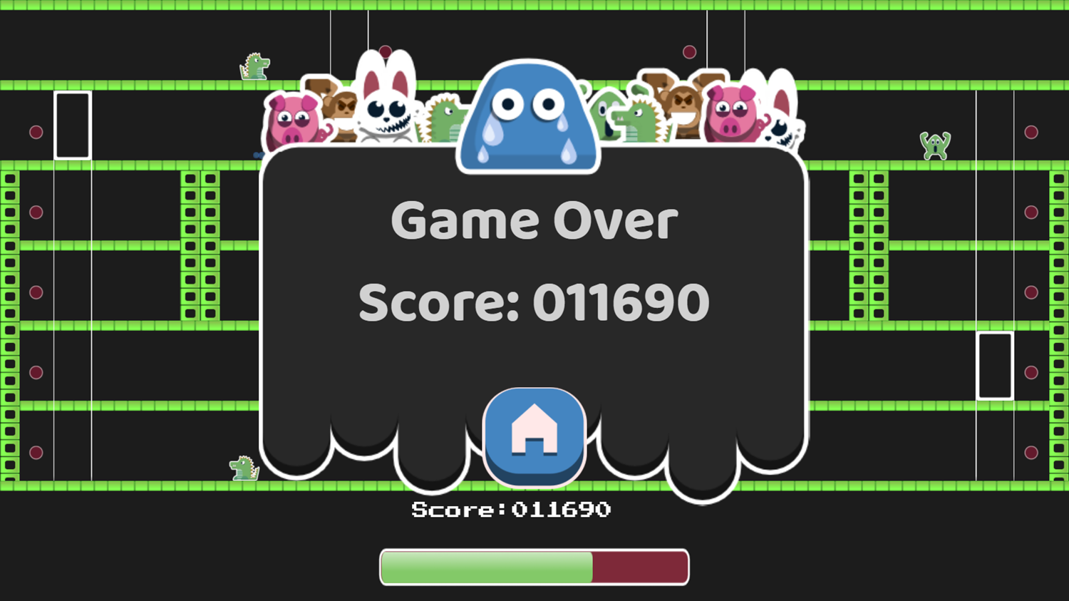 Escape Jelly Platformer Game Over Screenshot.