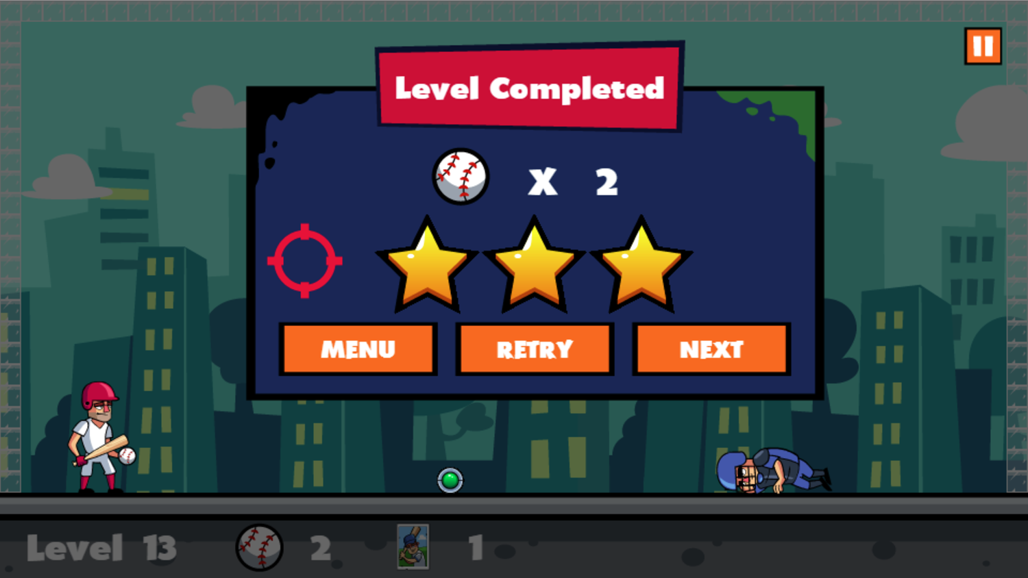 Extreme Baseball Game Level Completed Screen Screenshot.