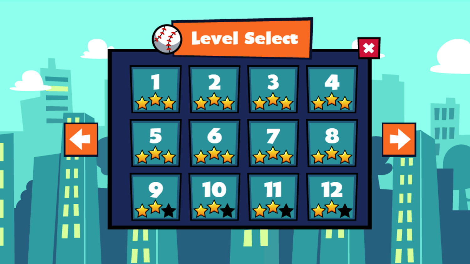 Extreme Baseball Game Level Select Screen Screenshot.