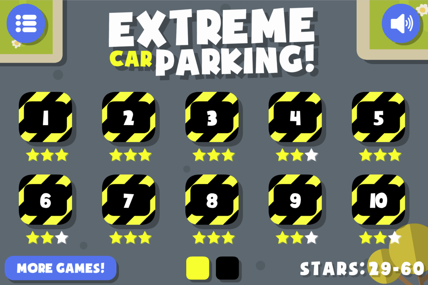 Extreme Car Parking Game Level Select Screen Screenshot.