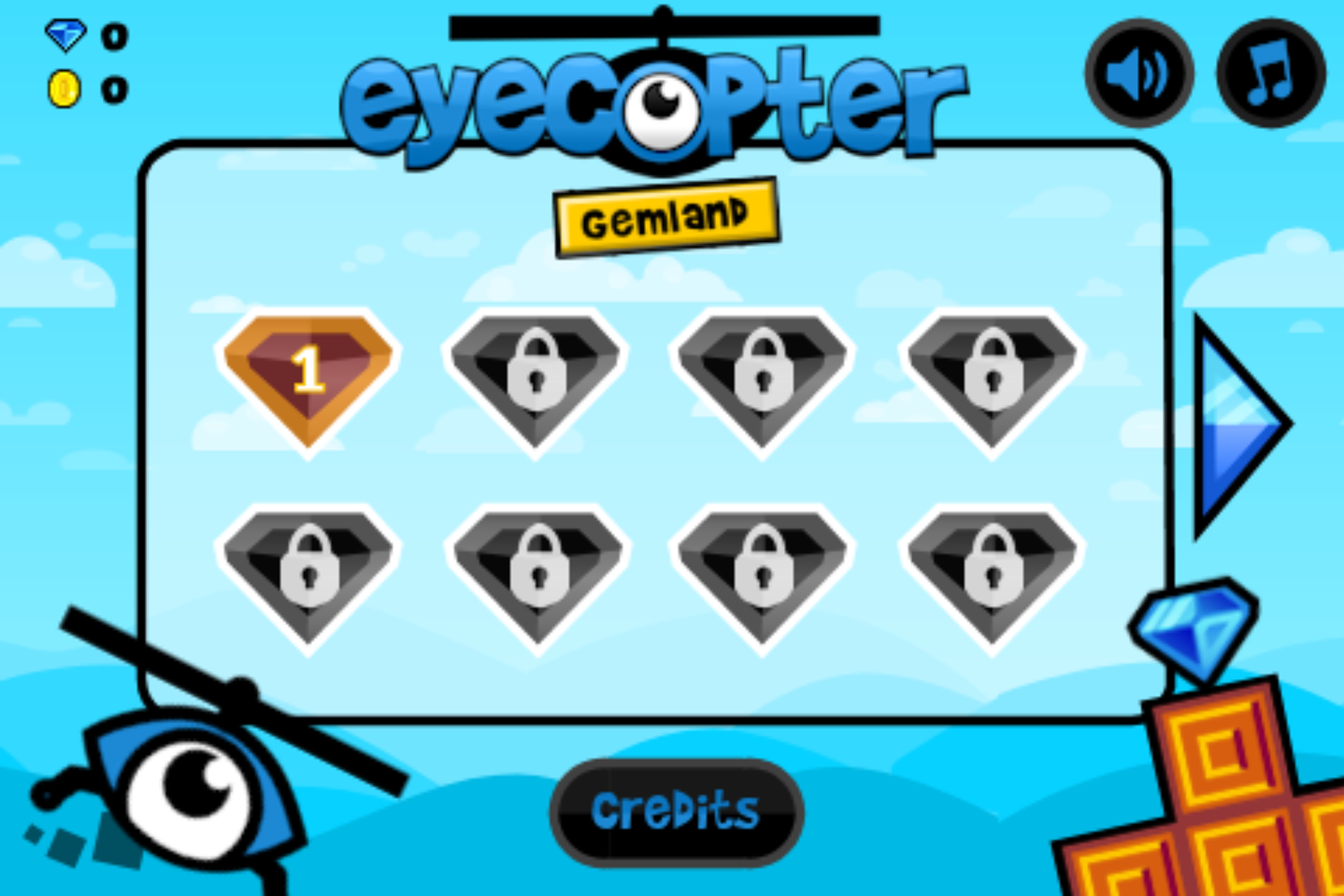 Eyecopter Gemland Game Level Select Screenshot.